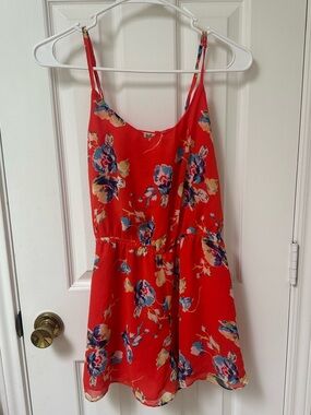 Forever 21 Red Floral Spaghetti-Strap Romper
